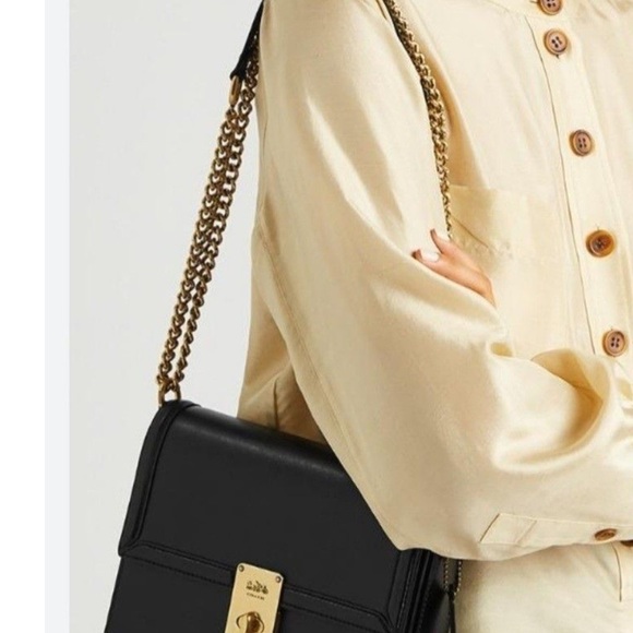Coach Black Leather Hutton Shoulder Bag with Gold Hardware - Picture 2 of 7